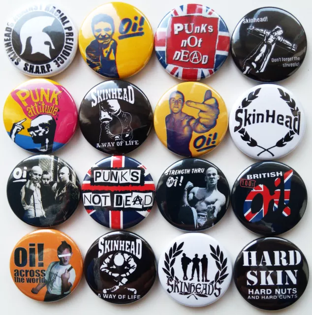 OI SKINHEAD BRITISH PUNK Rock Button Badges Pins Lot of 16