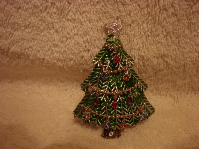 2008 5Th Annual Avon Christmas Tree Rhinestone Charms  Pin Brooch