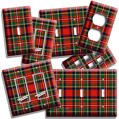 Tartan Red Green Plaid Blanket Pattern Light Switch Outlet Wall Plate Room Decor