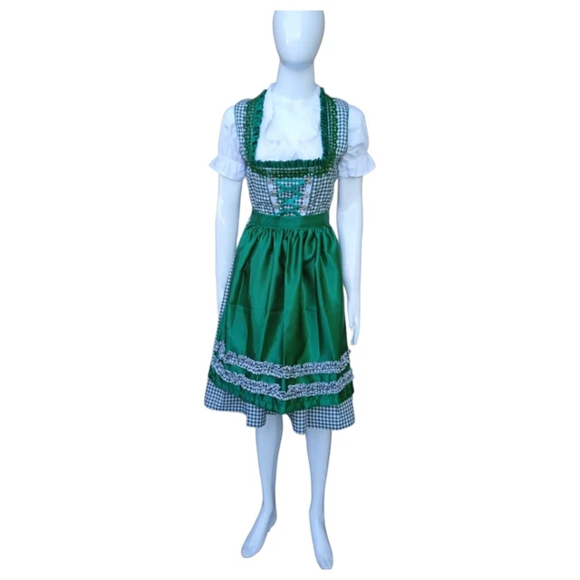 Green checkred traditional bavarian german women dirndl dress