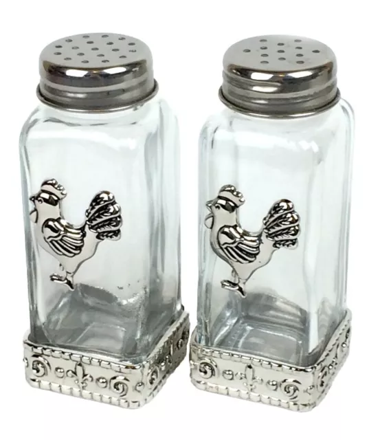 Rooster Salt and Pepper Shakers Gift Set - 2 Pieces | Glass Body & Stainless...