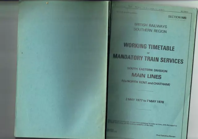 British Railways Southern Region (Section WB) Working Timetable of Mandatory