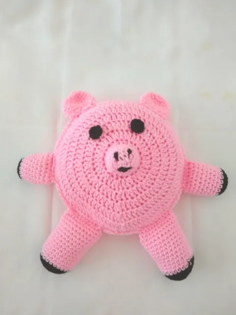 NEW!!  Piggy Pillow. Crochet 12 " Pillow in bright pink