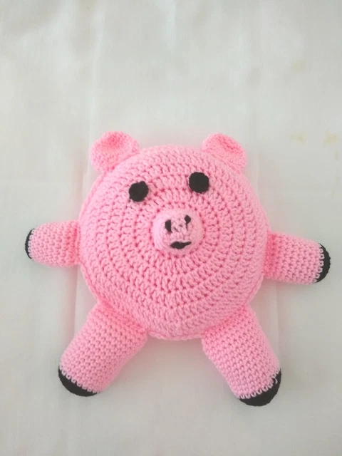 NEW!!  Piggy Pillow. Crochet 12 " Pillow in bright pink