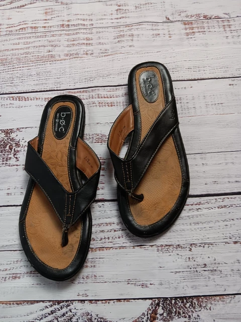 Born B.O.C. Sandals Womens 8 Zita Black Tan Flip Flop Thong Comfort