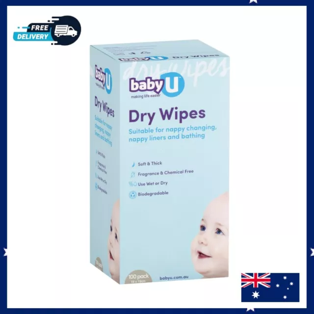 Baby U Dry Wipes 100 Pack - Fragrance Free | New Au | Free Shipping