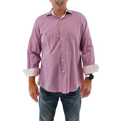 J. HILBURN Men Sz XL (Estimate) Pink White Micro Plaid Custom Plaid Cotton Shirt