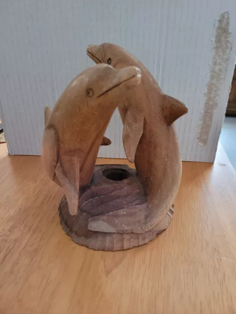 Hand Carved Wooden DOLPHIN Ornament Unusual Interesting Decorative Collectable