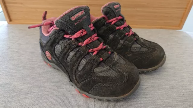 Dark Grey and Pink Hi Tec WP Walking Shoes UK J10 EU 29 Quadra Classic WP JRG