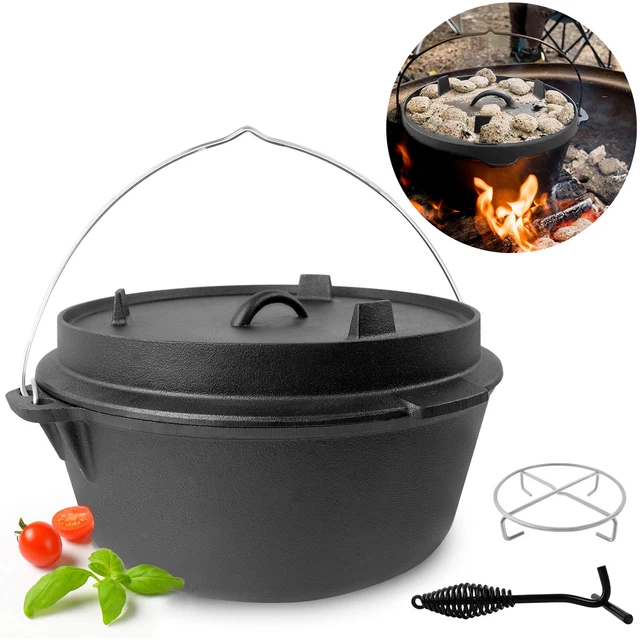 9L Dutch Oven Deckelheber BBQ Schmortopf Gusseisen Feuertopf Gusstopf + Füßen