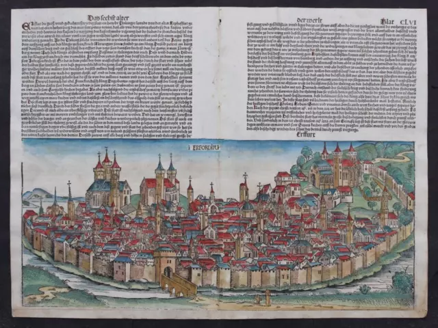 Inkunabel,Schedel Weltchronik,Kolorierte Stadtansicht,Erfurt,1493,Selten