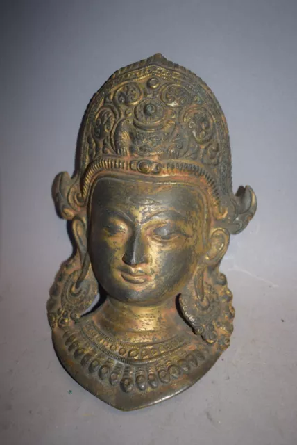 Maske Indra mit drittem Auge/Schmuck/Mahakala Tibet Antikpatina antik 22cm