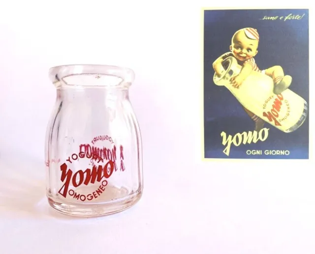 🔴 raro vasetto di yogurt YOMO vintage orig anni 50 su disegno di Boccasile