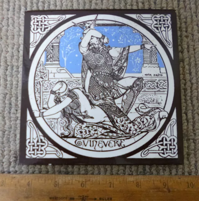 Antique Minton 6"x6" Moyr Tile - "Idylls of the King" - Guinevere  circa 1876