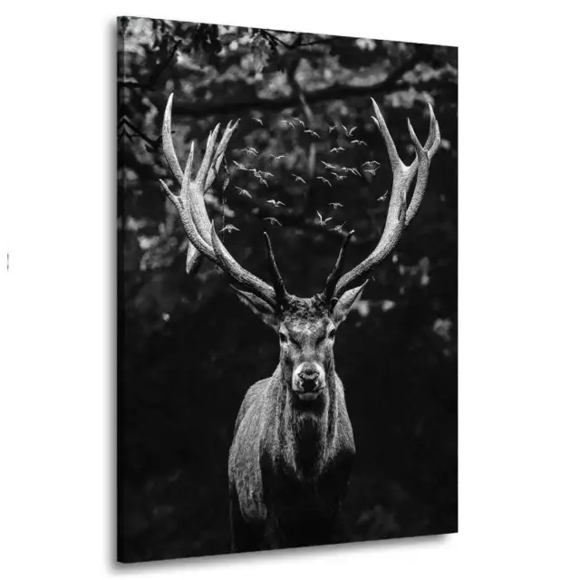 Quadro moderno stampa su tela astratto cervo Deep Forest bianco e nero canvas