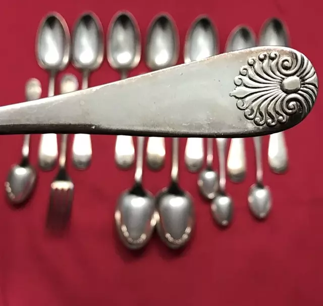 15 Pc 1860 SHELL Silverplate Flatware SPOON MIX -Demi -Teaspoon + Rogers & Bro