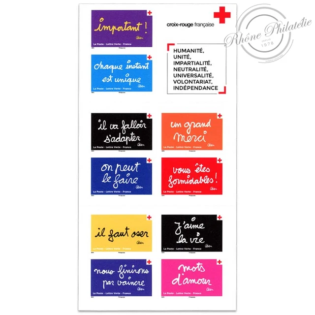 CARNET CROIX ROUGE de 10 timbres poste autocollants "Croix-Rouge 2