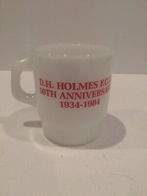 Vintage Milk Glass Coffee Mug D.H. Holmes F.C.U. 50th Anniversary 1934-1984