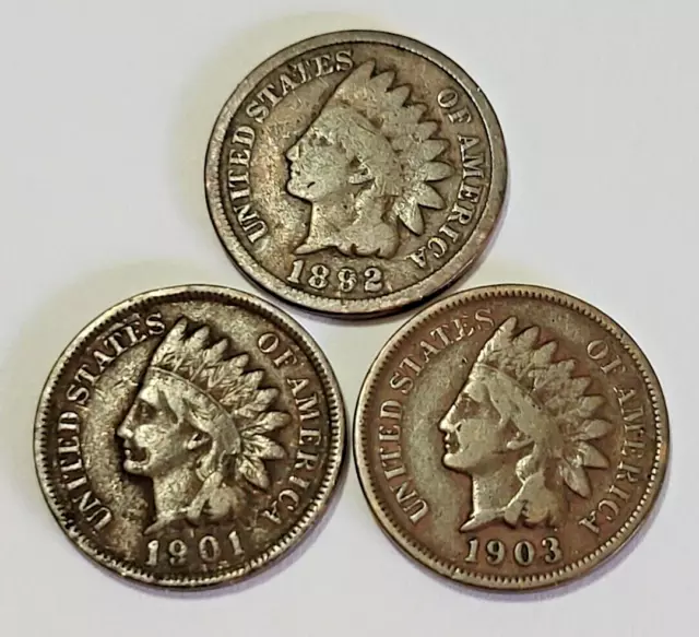 ** INDIAN HEAD PENNIES ** LOT OF (3) ** MIXED 1800's / 1900's ** NO RESERVE ! **