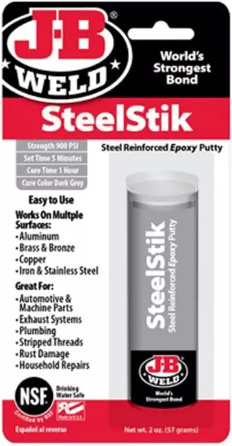 J-B Weld 8267-S SteelStik Steel Reinforced Epoxy Putty Stick - 2 oz