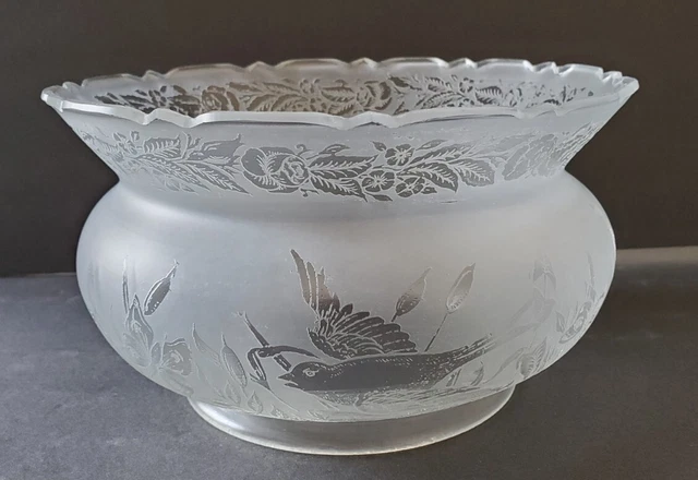 Antique Acid Etched Gas Lamp Shade Swallow Birds Butterflies Floral 5" Fitter