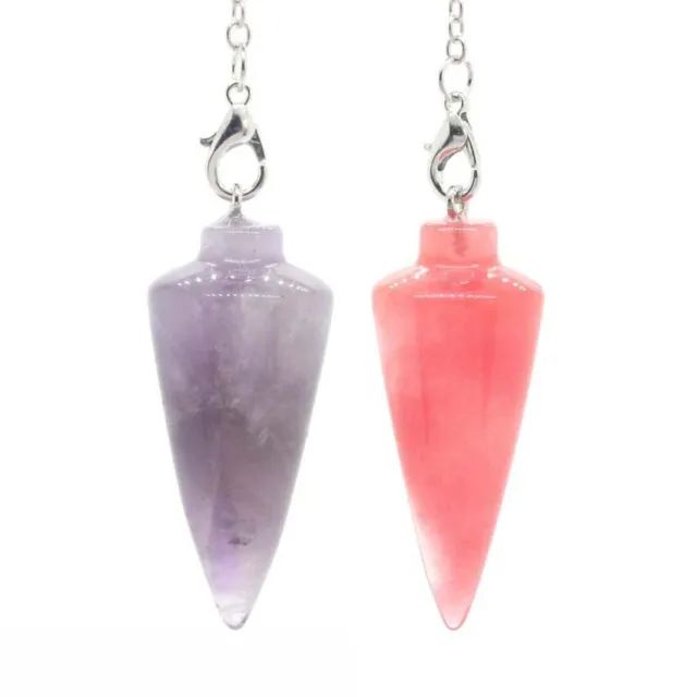 Natural Healing Crystal Quartz Reiki Chakra Cone Stone Pendulum Pendant Necklace