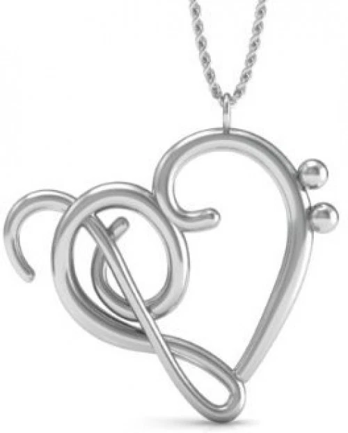 Sterling Silver Necklace Music Note Symbol Heart Of Treble Bass Clefs Pendant