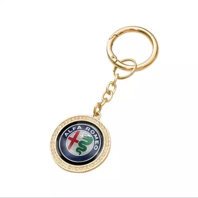 Metal Key Chain Keyring with coloured Alfa Romeo Logo Style 3 Gold with cubic...