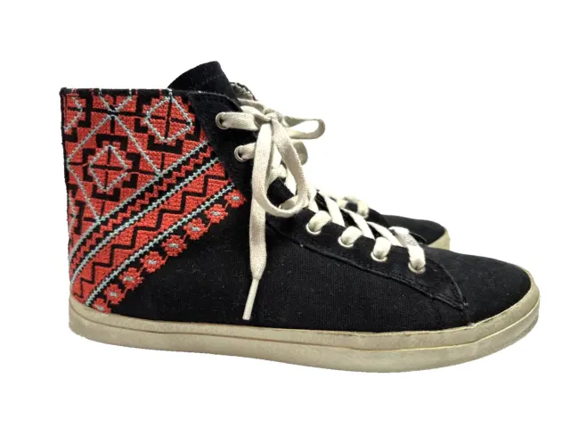 Kim & Zozi shoes Women's black red High-Top Sneakers Geo-Woven Lace Zip Size---8
