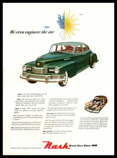 1948 Nash 600 4-Door Sedan "We Even Engineer The Air" Air Conditioning Print Ad