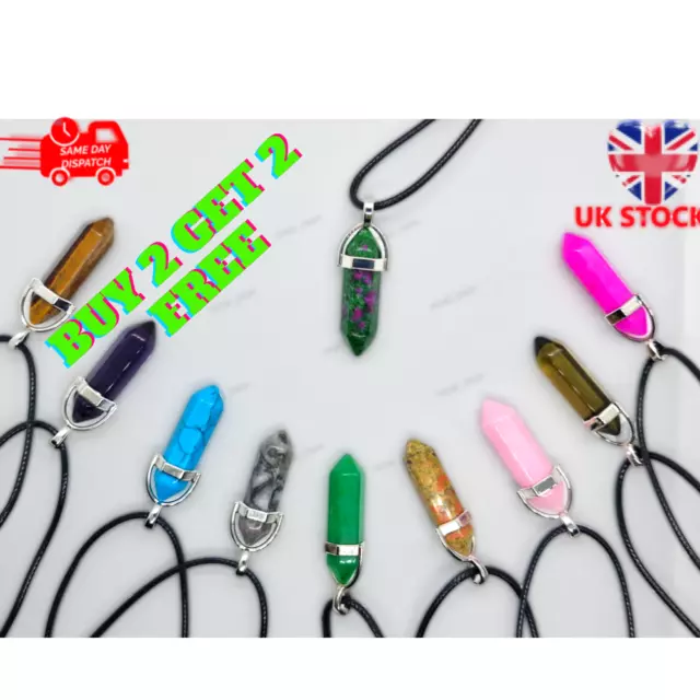 Natural Quartz Chakra Crystal Necklace Healing Point Cut Gemstone Pendant Reiki