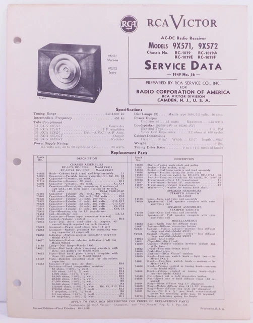 Photo Fact Data 1949 RCA Model 9X571 and 9X572 Broadcast Table Radios.