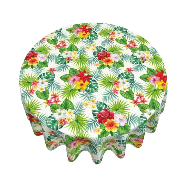 Tropical Palm Flowers Summer Hawaiian Round Tablecloth 60 Inch Washable Table...