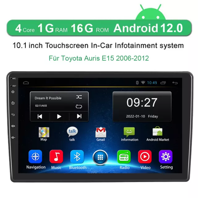 10.1" Android 12.0 Autoradio Für Toyota Auris E15 2006-2012 GPS Navi WIFI BT RDS 2