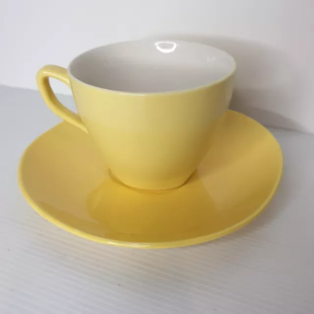 J.& G Meakin South Seas Harlequin Retro Tellow Cup Saucer Set Emgland 1950s