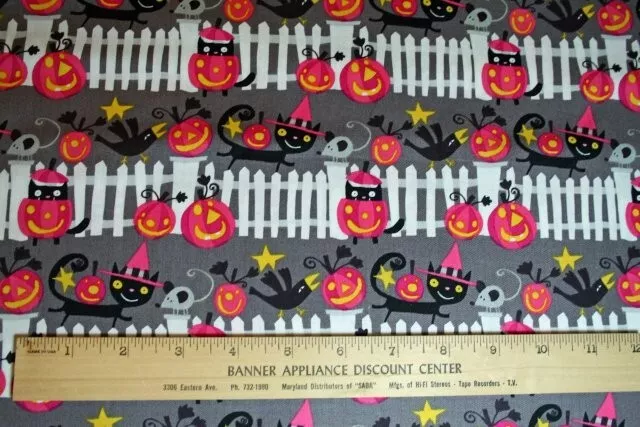 HAPPY HALLOWEEN Fences in Vamp by David Walker Free Spirit cotton fabric / FQ