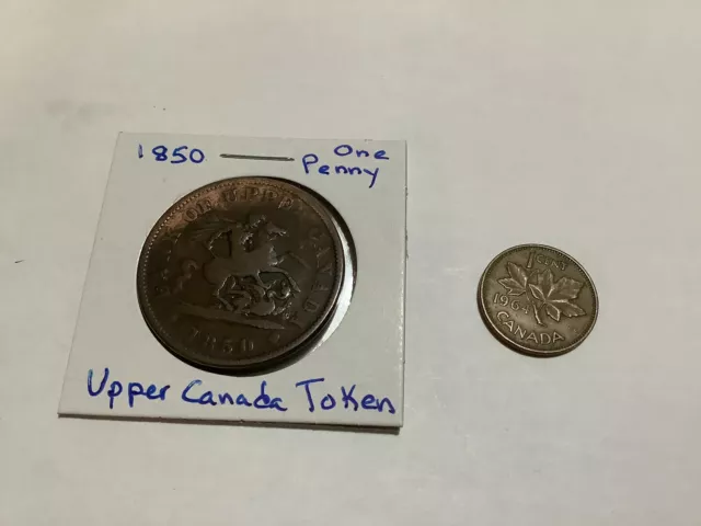 Scarce Bank Of Upper Canada 1850  ( Large )One Penny Dragonslayer Token( Toning)