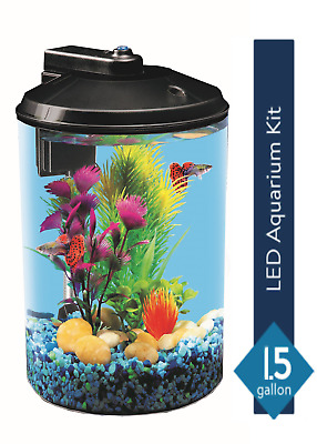Aquarium Kit LED Lighting Internal Filter 1.5 Gallon Starter Kit Desk Betta Tank