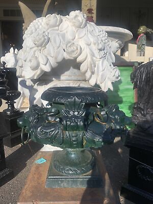 Pair Antique Ornate French Victorian Cast Iron Ornate Jardiniere Garden Urns