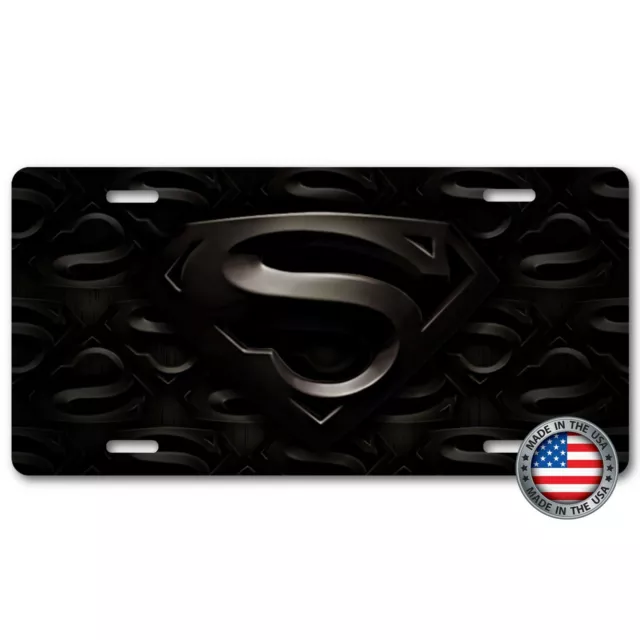 Superman Symbol Inspired Art BLACK Flat Aluminum Novelty Auto License Tag Plate