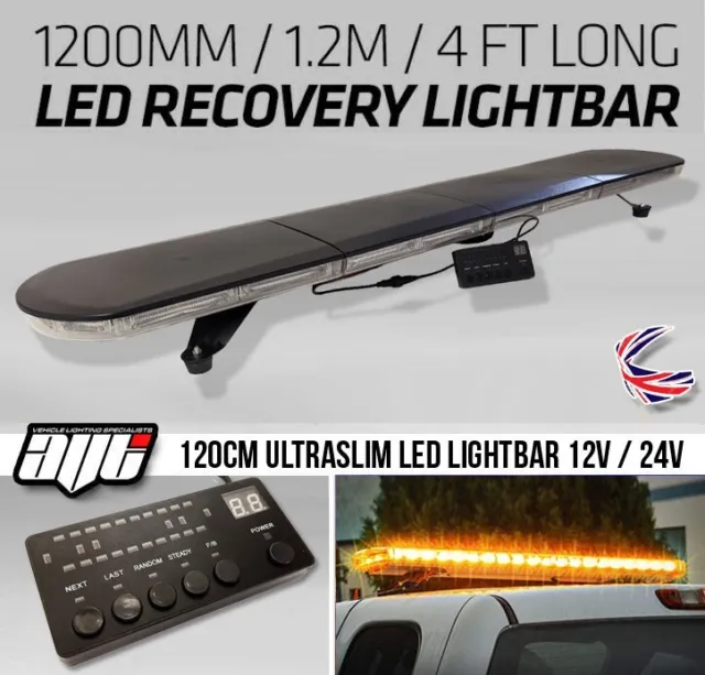 LED Amber Light Bar Strobe Beacon Recovery Warning - 120cm 1200mm 1.2m 48"