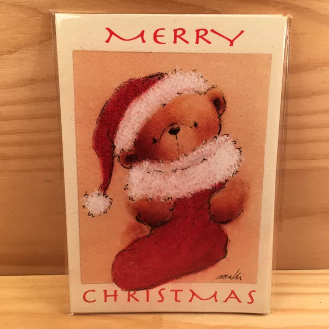 5pk MERRY STOCKING TEDDY "Red" Beautiful Christmas Greeting Cards Festive Art