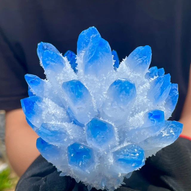 1.3LB New Find sky blue Phantom Quartz Crystal Cluster Mineral Specimen Healing