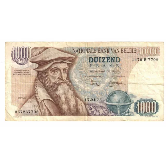 [#330464] Geldschein, Belgien, 1000 Francs, 1975, 1975-04-17, KM:136b, S+