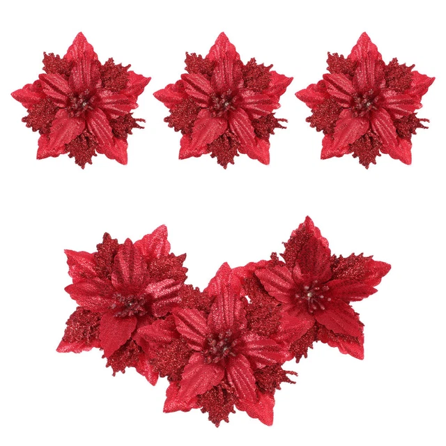 Künstliche Weihnachtsglitter -Weihnachtsstern Blumen: Poinettia Blumen Stamm 8pc
