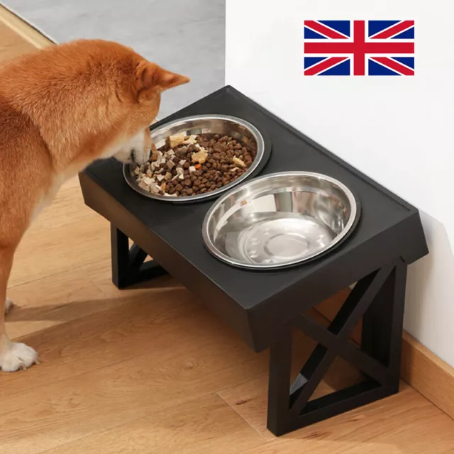 Large Dog Food Feeding Stand Station Stainless Steel Double Raised Bowls Feeding