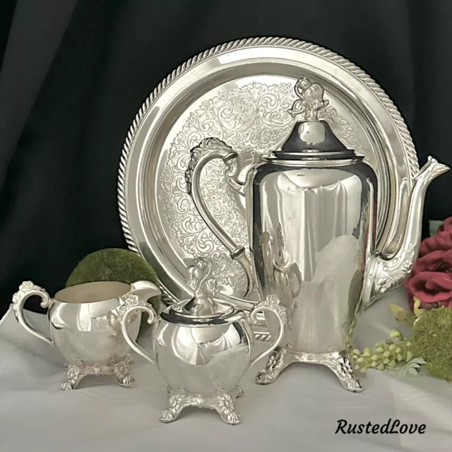 Vintage Eton Silver Plated Tea Set Service & Tray 4 Piece Silverplated Tea Set