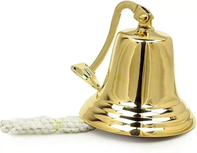 Cloche De Bateau NKlaus En Laiton Doré - Décoration Maritime Avec Support Mural - Ø 7,5cm - Style Vintage