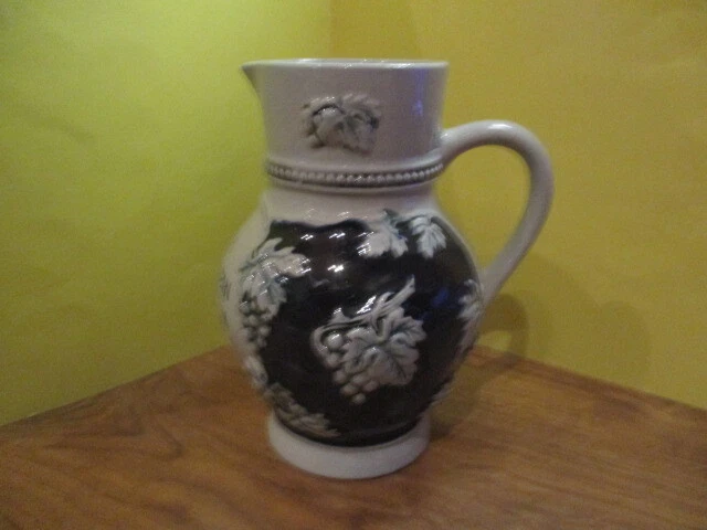 Vintage pichet céramique ( gris / bleu ) 0.5L - Fab Allemagne ( vin - raisin )