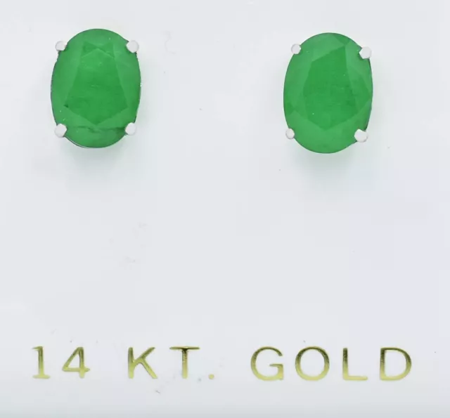 GENUINE 3.46 Cts EMERALD STUD EARRINGS 14K WHITE GOLD - Free Certificate - NWT